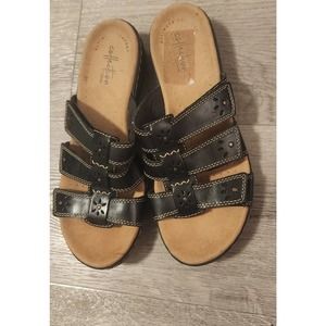 Clarks Leisa Spring Black Slide Strap Sandals Shoes - Women's Size 7.5Medium